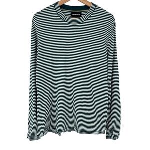 Bonobos Mens Long Sleeve Striped Crew Neck Light Sweater Wool Green White Size L